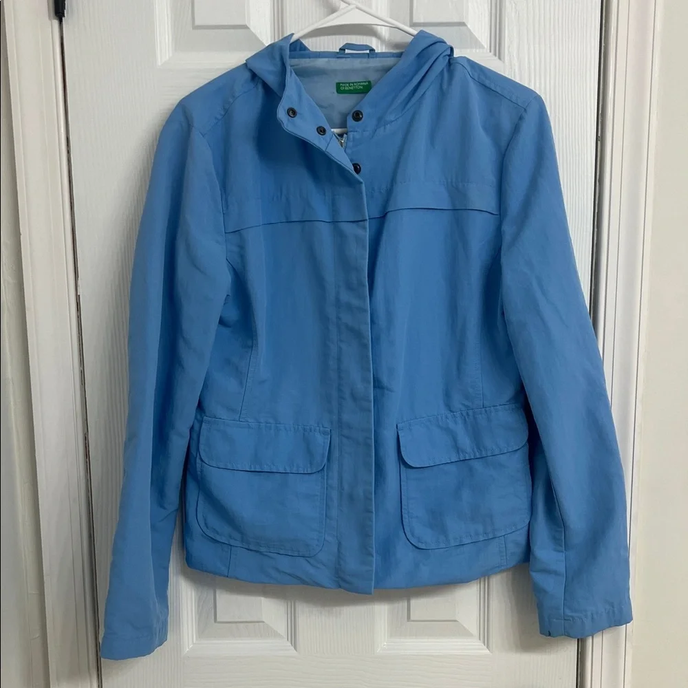 United Colors of Benetton Sky Blue Hooded Utility Jacket Women’s Size 44- Large